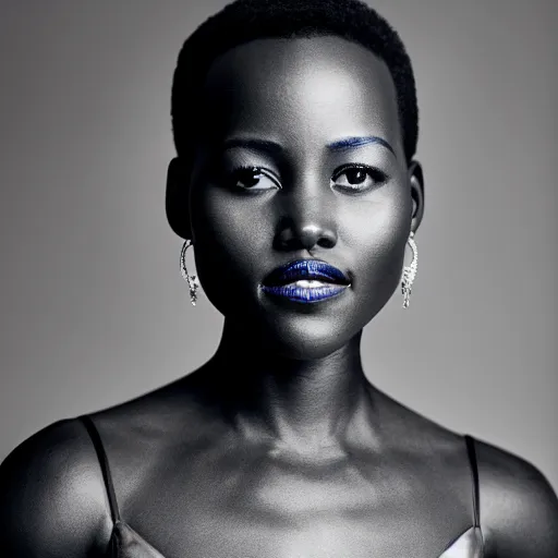 Image similar to Fully-clothed full-body portrait of Lupita Nyong'o, XF IQ4, 50mm, F1.4, studio lighting, professional, 8K