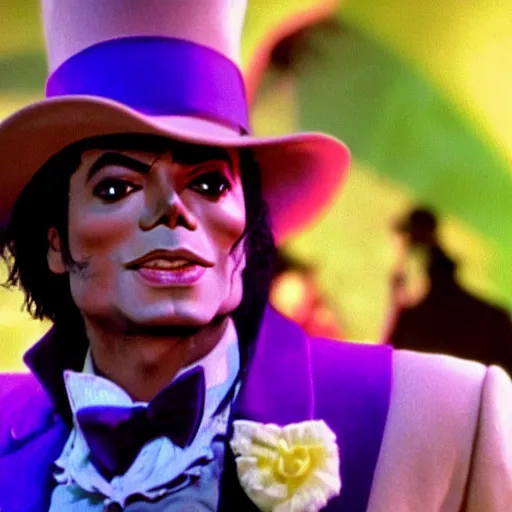 Image similar to awe inspiring Michael Jackson playing Willy Wonka 8k hdr movie still dynamic lighting