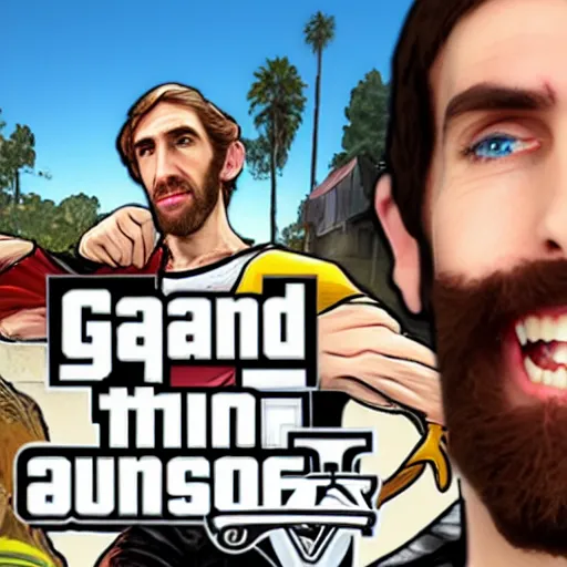 Image similar to asmongold as a GTA style character on a loading screen, 4k, high detail, high-resolution photograph, professional photography, ultra-detail