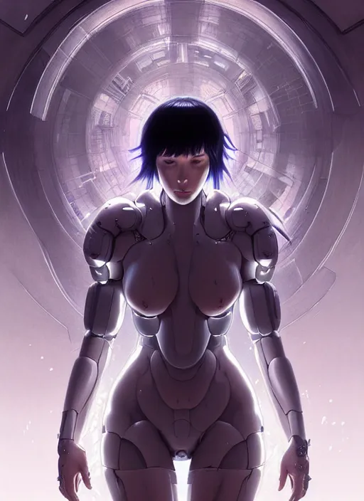 Image similar to ghost in the shell, d & d, wet, shiny, fantasy, intricate, elegant, higly detailed, ultra definition, digital painting, artstation, unreal engine rendered, concept art, smooth, sharp focus, illustration, art by artgerm and greg rutkowski and alphonse mucha and garis edelweiss