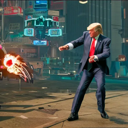 Image similar to a screenshot of joe biden and donald trump fighting in cyberpunk 2 0 7 7, 4 k, highly detailed