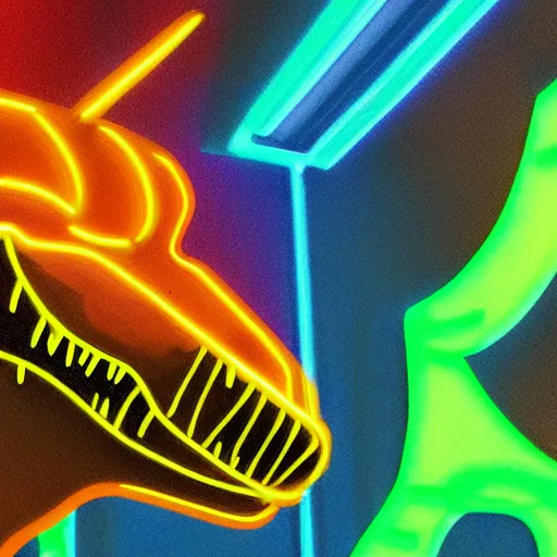 Image similar to a t - rex in a suite, neon, highly detailed, digital art