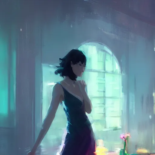 Image similar to very very very aesthetic cinematic stunning portrait of a woman in a serene environment by Antoine Blanchard and Makoto Shinkai, artstation, art deco, cinematic lighting, dreamlike