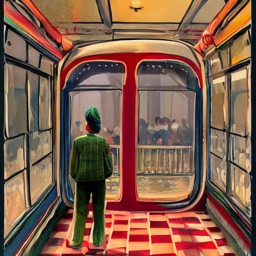 Image similar to a beautiful painting of a train traveling in india by greg rutkowsk and adonna khare, wes anderson, trending on artstation