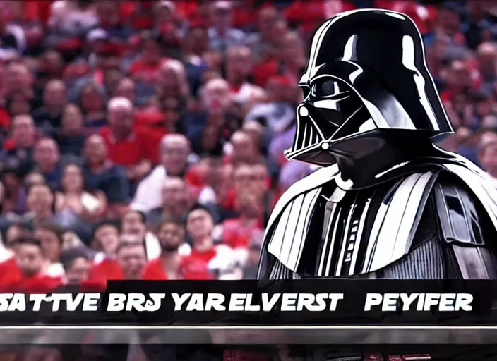 Image similar to ESPN still of Darth Vader playing in the nba playoffs live on espn, 4k