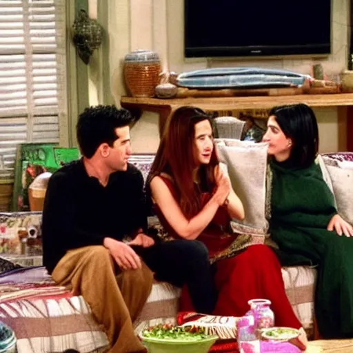 Prompt: kurdish girl watching friends on tv