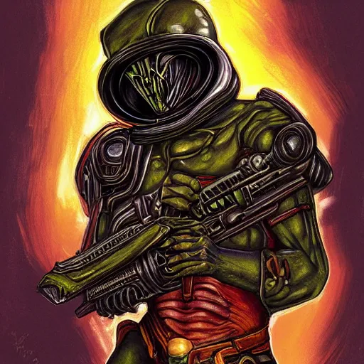 Image similar to alien hunter, art by christian ward