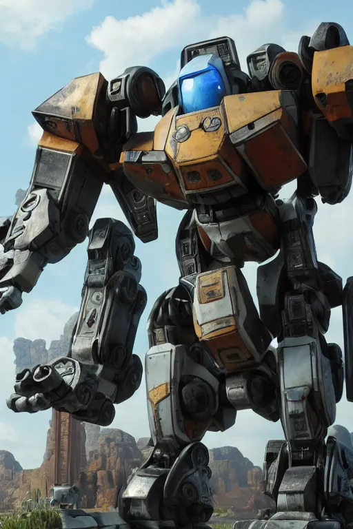 Image similar to mechwarrior 5 : mercenaries mech megaman transformer robot boss tank engine game octane render, 4 k, hd 2 0 2 2 3 d cgi rtx hdr style chrome reflexion glow fanart, global illumination ray tracing hdr fanart arstation by ian pesty pixar and disney unreal zbrush central hardmesh