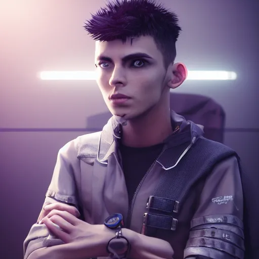 Prompt: portrait of a young Cyberpunk man, 3d render, Unreal Engine, octane render, ray tracing, Unity, highly detailed, high quality, HD, 4k, 8k, realistic, sharp, trending