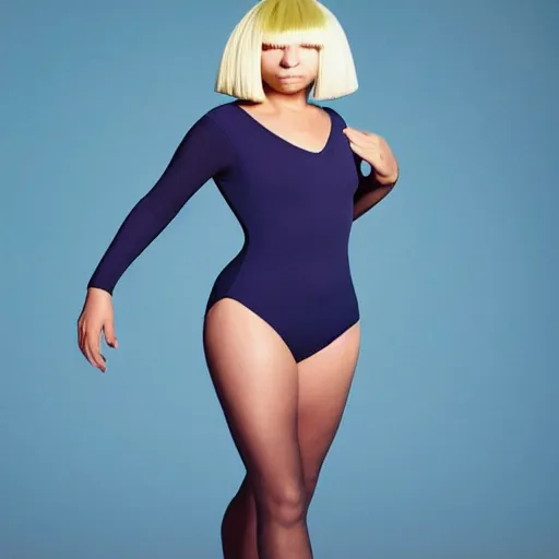 Image similar to sia furler wearing a skin colored leotard full body artistic photoshoot