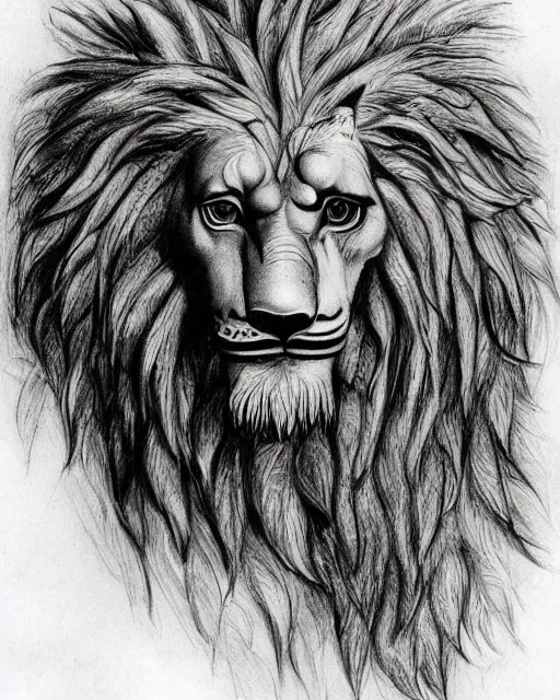 Prompt: human / eagle / lion / ox hybrid. drawn by da vinci