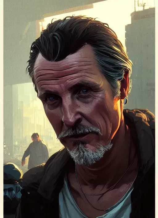 Image similar to Highly detailed portrait of homeless and beaten up Gavin Newsom, in GTA V, Stephen Bliss, unreal engine, fantasy art by Greg Rutkowski, Loish, Rhads, ferdinand knab, Makoto Shinkai and Lois van baarle, ilya kuvshinov, rossdraws, Tom Bagshaw, alphonse mucha, global illumination, radiant light, detailed and intricate environment