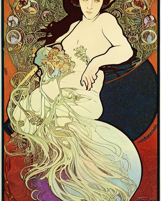 Prompt: art nouveau portrait of a cat, alphonse mucha, kay nielsen, studio ghibli, painterly