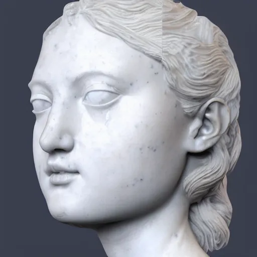 Prompt: “a delicate renaissance marble sculpture of a !female !!face , covered with water veil, highly detailed !!!transparent !!!marble !!!cloth, gi, global illumination, physically based rendering, photorealistic, top light , dark background”