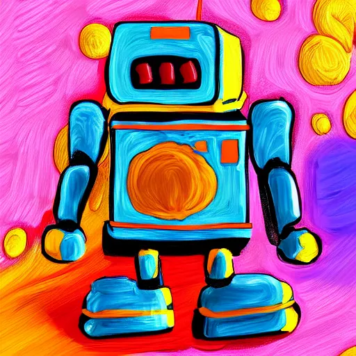 Prompt: a biscuit painting a robot, vivid colors, digital art