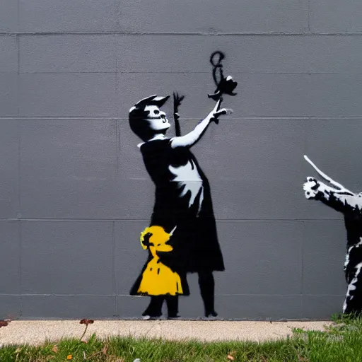 Image similar to A photograph of a Banksy painting in Omaha