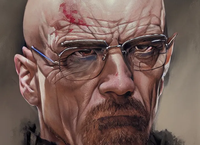 Image similar to a highly detailed beautiful portrait of walter white as kratos, by gregory manchess, james gurney, james jean