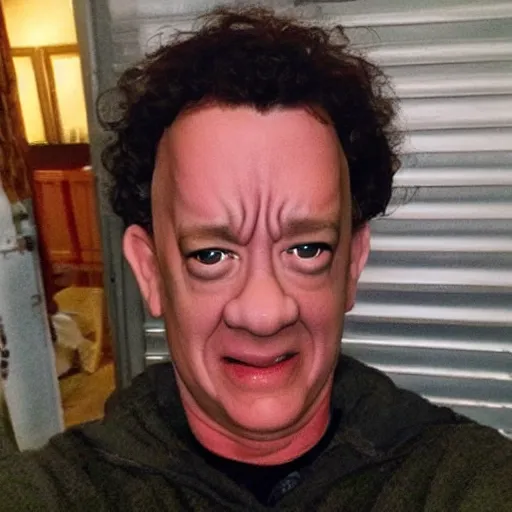 Image similar to my auntie that looks like a poor version of tom hanks in the most scary image on the internet, disturbing, realistic, so scary, very real, very disturbing