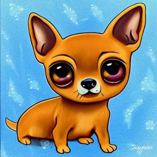 Image similar to a jeremiah ketner illustration of an adorable and cute tan chihuahua