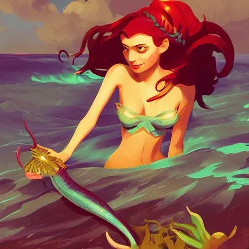 Image similar to painting mermaid treasure on sea of thieves game avatar hero smooth face median photoshop filter cutout vector, behance hd by jesper ejsing, by rhads, makoto shinkai and lois van baarle, ilya kuvshinov, rossdraws global illumination