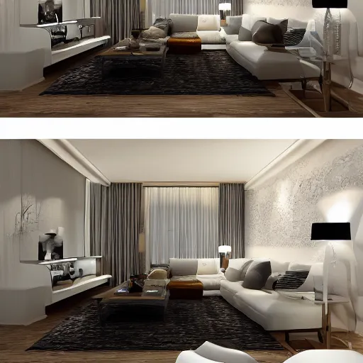 Image similar to photorealistic living room