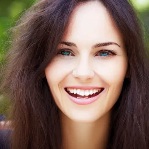 Image similar to very very very perfect face of a woman, soft skin, shy smile with no teeth