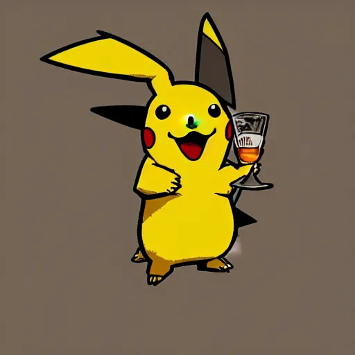 Prompt: pikachu holding a bottle of whiskey