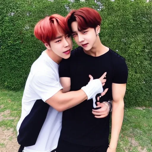 Prompt: BTS Jimin hugging BTS Jungkook, 8k, photo,