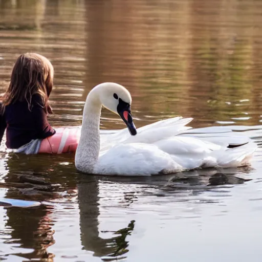 Image similar to girl drowning swan in lake