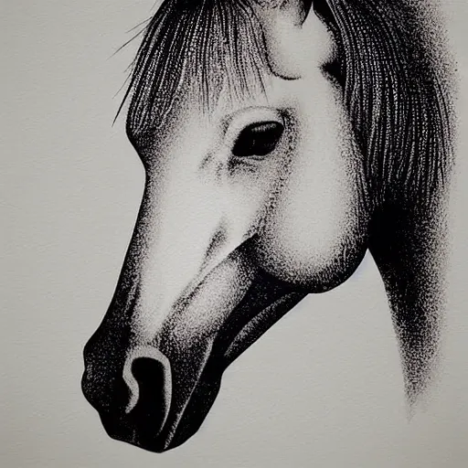 Image similar to horse, drawn with dots, art, minimalist, simple,