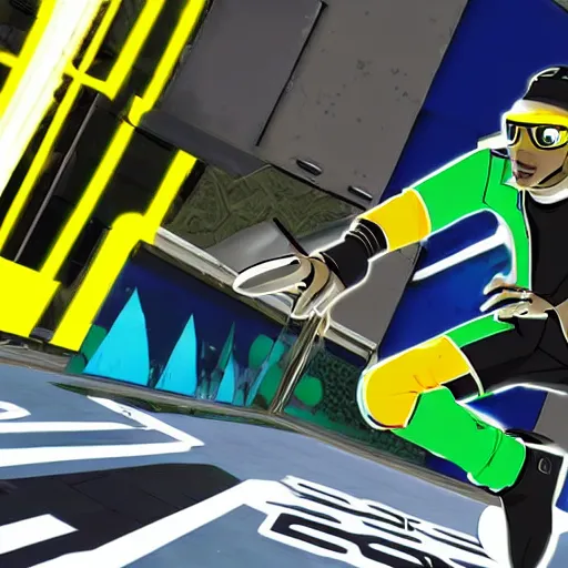 Prompt: woolie madden in jet se radio future, bomb rush cyberfunk, jet set radio sequel, cel - shading, unreal engine 5