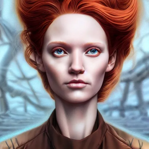 Image similar to Lofi pale redhead BioPunk Lovecraft Lovecraftian portrait, Pixar style, by Tristan Eaton Stanley Artgerm and Tom Bagshaw.