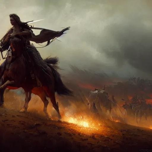 Image similar to a dramatic epic ethereal war scene during archetypical Old West period, 19th century, dynamic poses, cinematic lighting, highly detailed oil on canvas painting by Greg Rutkowski, winning-award digital art trending on Artstation H 832 W 1024