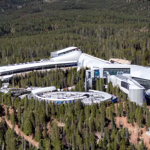 Prompt: aerial view of an elaborate sprawling science museum located in Aspen Colorado