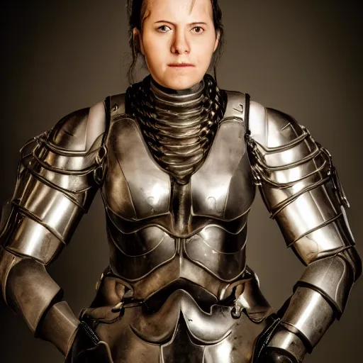 Image similar to potrait of female with cable surrounding her armor