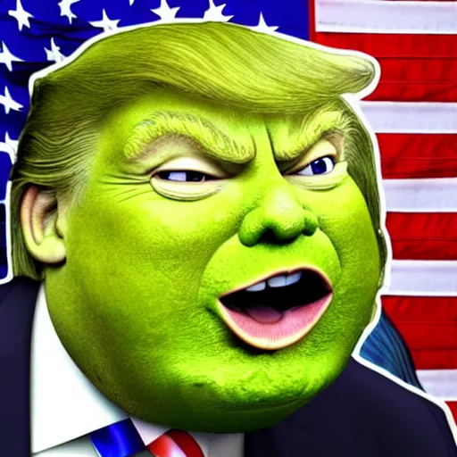 Image similar to trump with a shrek face