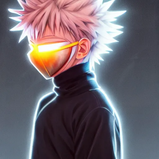 Image similar to realistic killua zoldyck with mask, techwear, streetwear, cyberpunk style outfit, greg rutkowski, artgerm, ross tran, takato yomamoto, wlop, ilya kuvshinov, intricate complexity, detailed portrait, 4 k, cinematic lighting, artstation, sharp focus, smooth, hd, hdr, award winning, octane render