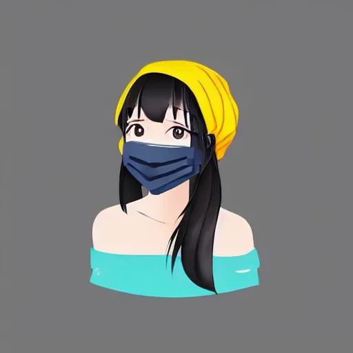 Image similar to full headshot portrait of a girl with long black hair, wearing a surgical mask, drawn by ATDAN, by Avetetsuya Studios, attractive character, colored sketch anime manga panel, trending on Pixiv