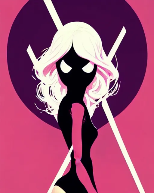 Prompt: rafael albuquerque comic art, peter mohrbacher, phil noto, artgerm, pretty emma stone spider - gwen venom, symmetrical eyes, long blonde hair