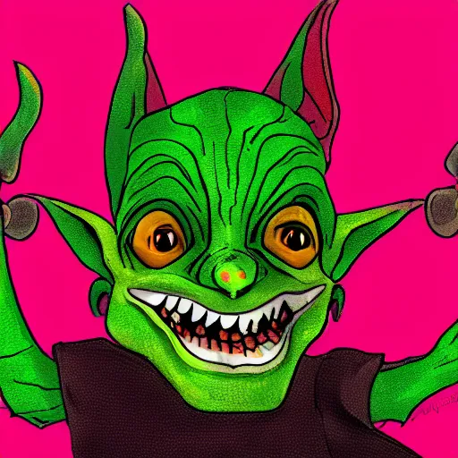 Prompt: a digital painting of a devious goblin, digital art