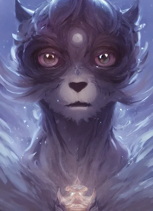 Image similar to a portrait of cute mystic beast - kun, intricate, tone mapped, ambient lighting, highly detailed, digital painting, artstation, concept art, 4 k, god rays, stunning beautiful, glowing eyes, sharp focus, by makoto shinkai and akihiko yoshida and hidari and wlop