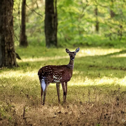 Image similar to a beautiful spotted deer in the woods, canon eos c 3 0 0, ƒ 1. 8, 3 5 mm, 8 k, medium - format print