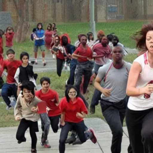 Image similar to teacher running from zombified students