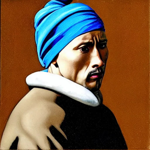 Image similar to Dwayne Johnson with the pearl earring by Johannes Vermeer