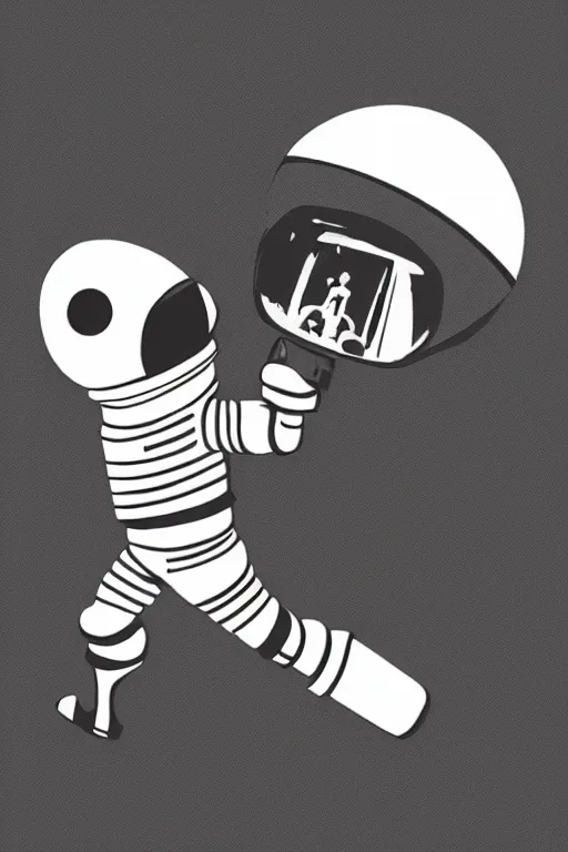 Image similar to simplistic, basic digital drawing in photoshop of a retro astronaut fighting a vintage cyber man