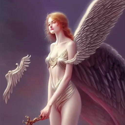 Image similar to Winged girl angel, fantasy, intricate, elegant, highly detailed, digital painting, artstation, concept art, smooth, sharp focus, illustration, art by John Collier and Wenqing Yan and Albert Aublet