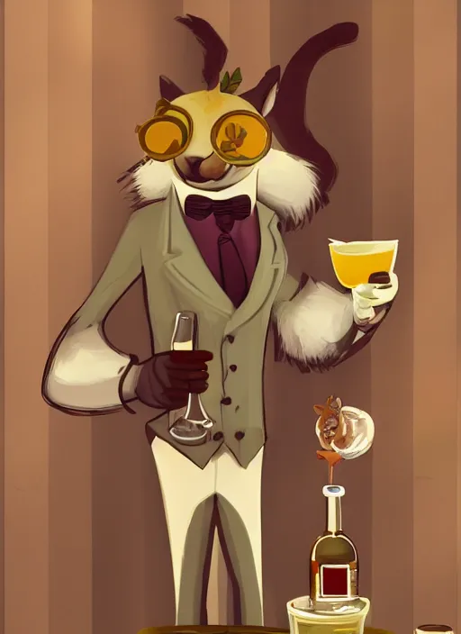 Image similar to squirrel anthro as a dapper bartender, detailed painterly art style 🐿🍸🍋, furaffinity, trending on artstation