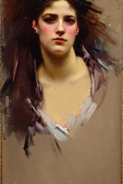 Image similar to impressionist brushstrokes!!!! solomon joseph solomon and richard schmid and jeremy lipking victorian loose genre loose painting full length portrait painting of a young beautiful woman punk rocker