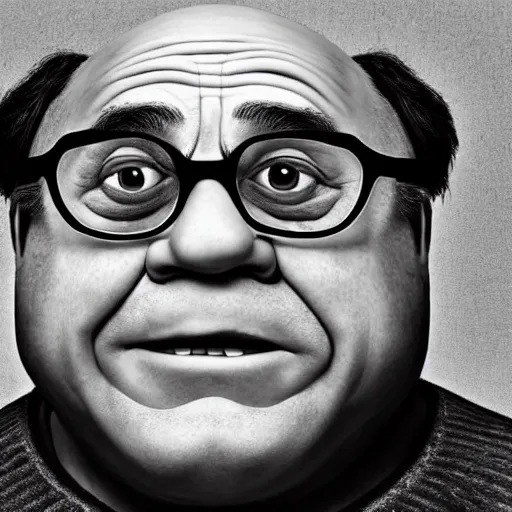 Image similar to award winning portrait of danny devito as shrek, photo by mark mann, hyper detailed