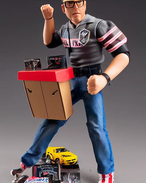 Image similar to box of the toy of proud boys as an action figure, hyper real, advertising photography, 8k